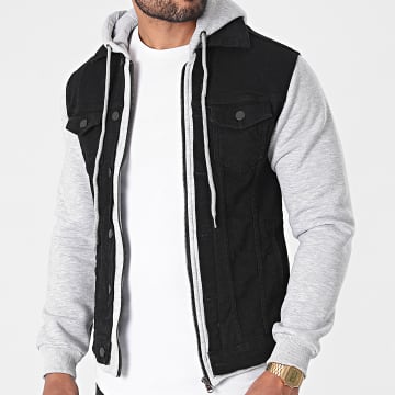  Black Industry - Veste Jean A Capuche 56 Noir Gris Chiné