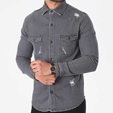  Black Industry - Chemise Manches Longues Jean 6318 Gris Anthracite