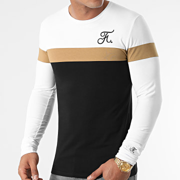  Final Club - Tee Shirt Manches Longues Bicolore Avec Broderie 455 Blanc Camel Noir