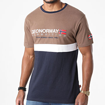 Geographical Norway - Tee Shirt Jdouble Bleu Marine Taupe