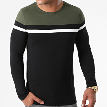  LBO - Tee Shirt Manches Longues Tricolore 1814 Vert Kaki Noir