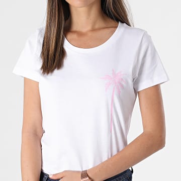 Luxury Lovers - Tee Shirt Femme Palm Blanc Rose