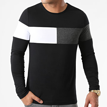  LBO - Tee Shirt Manches Longues Empiècement Bicolore 1802 Noir Gris Anthracite