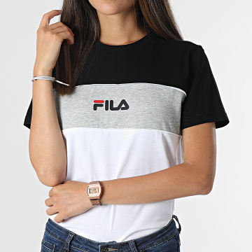  Fila - Tee Shirt Femme Tricolore Anokia Blocked 688488 Noir Blanc Gris Chiné