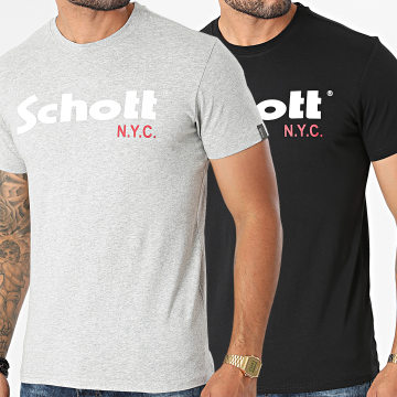  Schott NYC - Lot De 2 Tee Shirts TS01MCLOGO Gris Chiné Noir