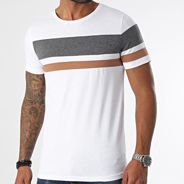  LBO - Tee Shirt Slim Fit Tricolore 1654 Anthracite Blanc Camel