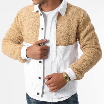  Black Industry - Veste Jean Col Mouton 2325 Blanc Beige