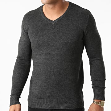  KZR - Pull Col V LD-69007 Gris Anthracite Chiné