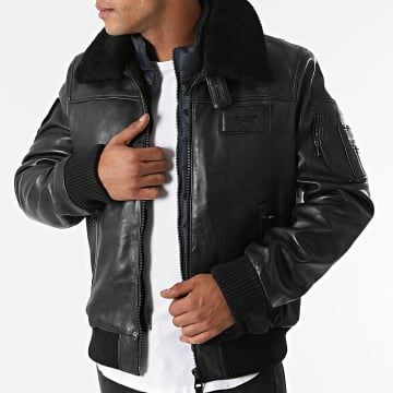 Redskins - Veste Cuir Col Mouton Rafale Patrouille De France Noir