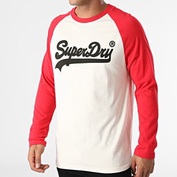  Superdry - Tee Shirt Manches Longues Vintage Logo AC Raglan M6010608A Beige Rouge