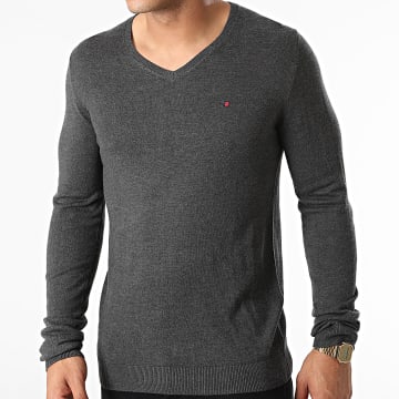  Teddy Smith - Pull Col V Piko Gris Anthracite Chiné
