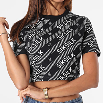  SikSilk - Tee Shirt Femme Crop Logo Print Noir