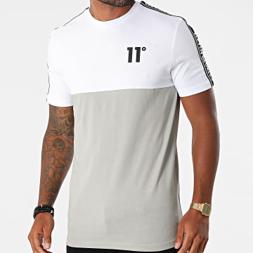  11 Degrees - Tee Shirt A Bandes 11D852 Blanc Gris