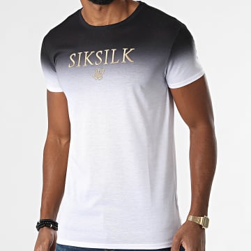  SikSilk - Tee Shirt High Fade Embroidery Gym 19512 Noir Blanc Doré Dégradé