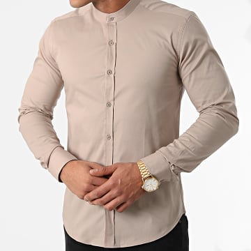 LBO - Chemise Manches Longues Col Mao Slim Fit 1996 Beige