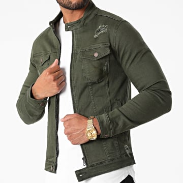  Zayne Paris  - Veste Jean Zippée Super Slim Fit ZVS-016 Vert Kaki