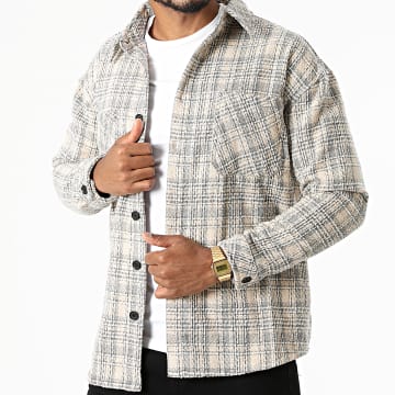  Zayne Paris  - Surchemise A Carreaux KD633 Beige Gris