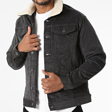 Jack And Jones Veste Velours Col Mouton Alvin Sherpa Corduroy Gris Anthracite LaBoutiqueOfficielle