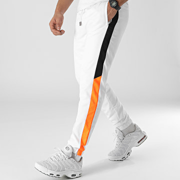  LBO - Pantalon Jogging Tricolore A Bandes 0027 Blanc Orange Fluo