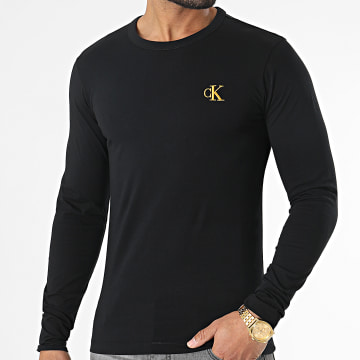  Calvin Klein - Tee Shirt Manches Longues Gold Monogram 7722 Noir Doré