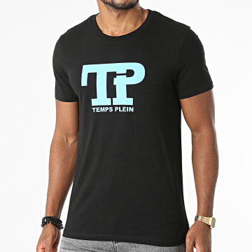Temps Plein - Camiseta negra con logo azul cielo