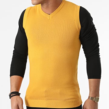  John H - Pull Col V Sans Manches ZW012 Jaune Moutarde