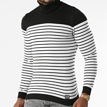  Paname Brothers - Pull Col Roulé A Rayures PNM-802 Blanc Noir