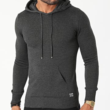  Paname Brothers - Pull Capuche PNM-228 Gris Anthracite Chiné