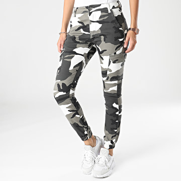  Girls Outfit - Jogger Pant Femme Camouflage 6752 Gris Anthracite Blanc Noir