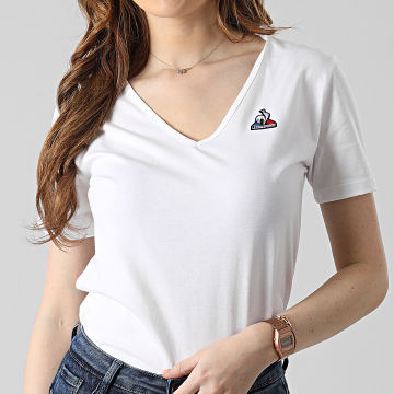  Le Coq Sportif - Tee Shirt Femme Col V 2210511 Blanc
