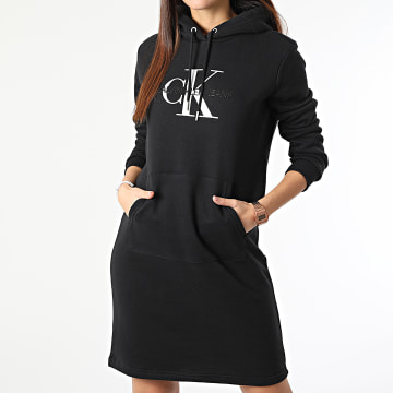  Calvin Klein - Robe Sweat Capuche Femme Glossy Monogram 7424 Noir Argenté