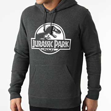  Jurassic Park - Sweat Capuche Logo Gris Anthracite Chiné Blanc