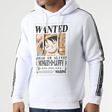  One Piece - Sweat Capuche A Bandes Wanted Luffy Blanc