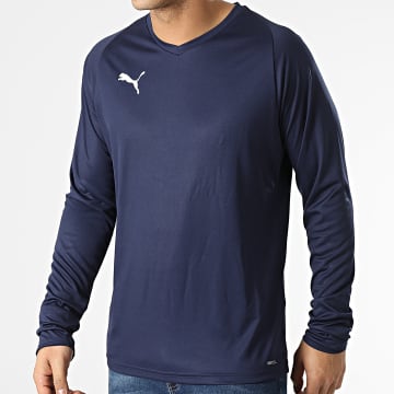  Puma - Tee Shirt De Sport Manches Longues Col V LIGA Jersey 703621 Bleu Marine