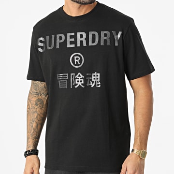  Superdry - Tee Shirt Corporate Logo Foil M1011253A Noir Argenté