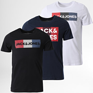  Jack And Jones - Lot De 3 Tee Shirts Essential Noir Bleu Marine Blanc