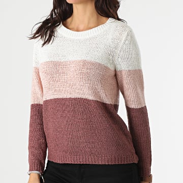  Only - Pull Femme Geena Blanc Rose Bordeaux