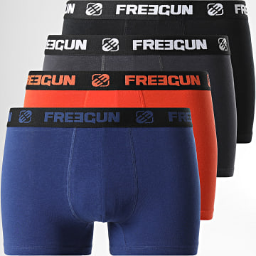  Freegun - Lot De 4 Boxers Ultra Stretch Orange Noir Bleu Marine