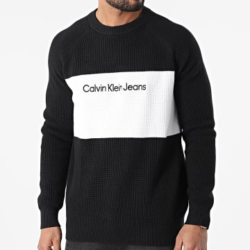  Calvin Klein - Pull Textured Blocking 9659 Noir Blanc