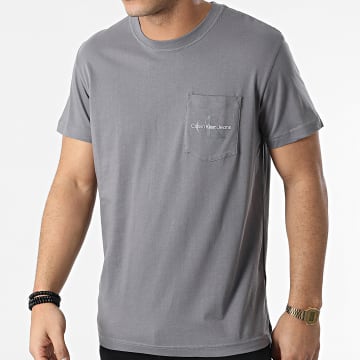  Calvin Klein - Tee Shirt Poche Monogram Logo 9876 Gris