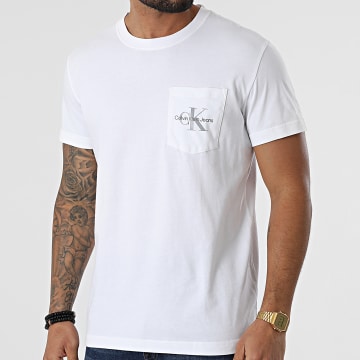  Calvin Klein - Tee Shirt Poche Monogram Logo 9876 Blanc