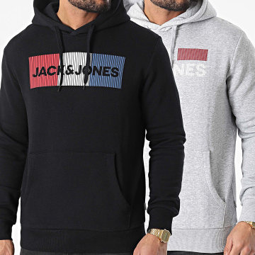 Jack And Jones - Pack De 2 Sudaderas Con Capucha Logo Corp Gris Jaspeado Negro