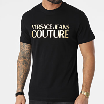 Versace Jeans Couture - Tee Shirt Logo Thick Foil 72GAHT01 Noir Doré