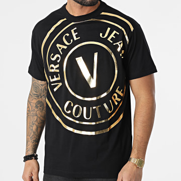  Versace Jeans Couture - Tee Shirt Centered Vemblem 72GAHT16 Noir Doré