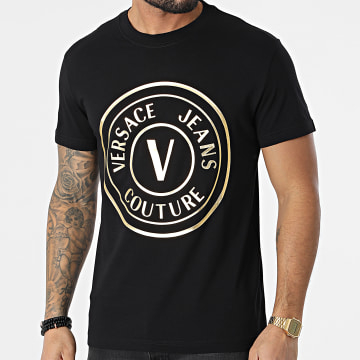  Versace Jeans Couture - Tee Shirt Vemblem Thick Foil 72GAHT03 Noir Doré