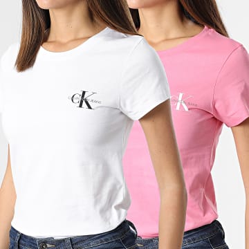  Calvin Klein - Lot De 2 Tee Shirts Femme 9734 Blanc Rose