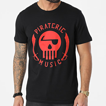  Piraterie Music - Tee Shirt Piraterie Music Noir Rouge