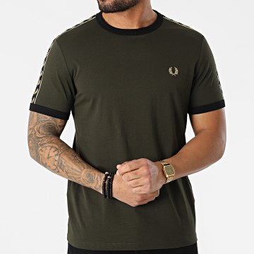  Fred Perry - Tee Shirt A Bandes Taped Ringer Vert Kaki
