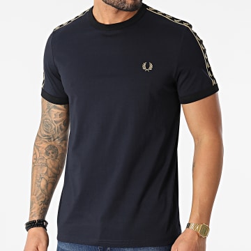  Fred Perry - Tee Shirt A Bandes Taped Ringer Bleu Marine
