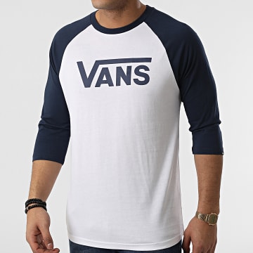  Vans - Tee Shirt Manches Longues Raglan Classic Blanc Bleu Marine